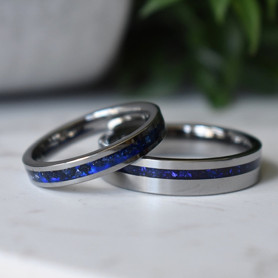 Tungsten 4mm Ring Blue Sapphire German Glass Wedding Band - Tungsten Titans