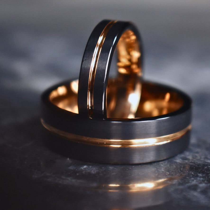 Black Tungsten 5mm Ring with Rose Gold Center - Tungsten Titans