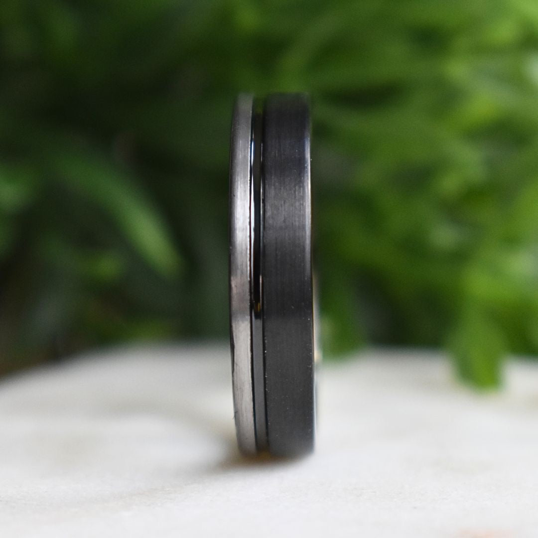 Tungsten Ring 6mm Black and Silver Brushed with Polished Black Accent - Tungsten Titans