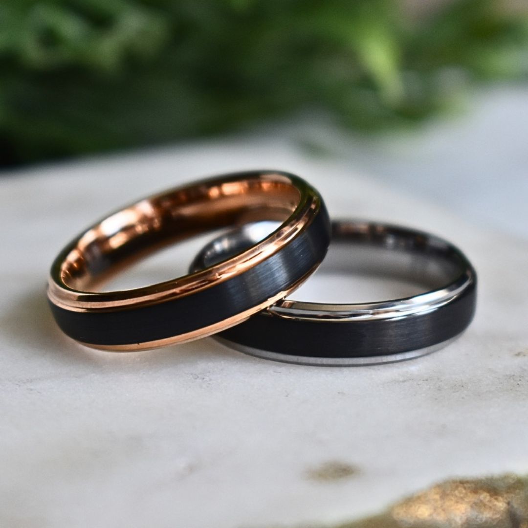Tungsten 6mm Black Ring with Silver Edges - Tungsten Titans