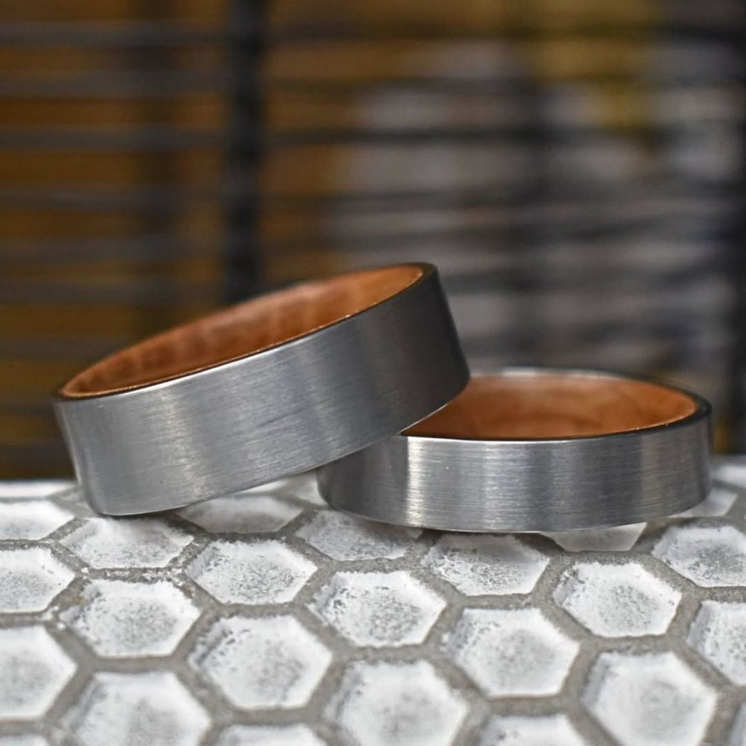 Silver Tungsten 8mm Ring with Whiskey Barrel Inner Band - Tungsten Titans