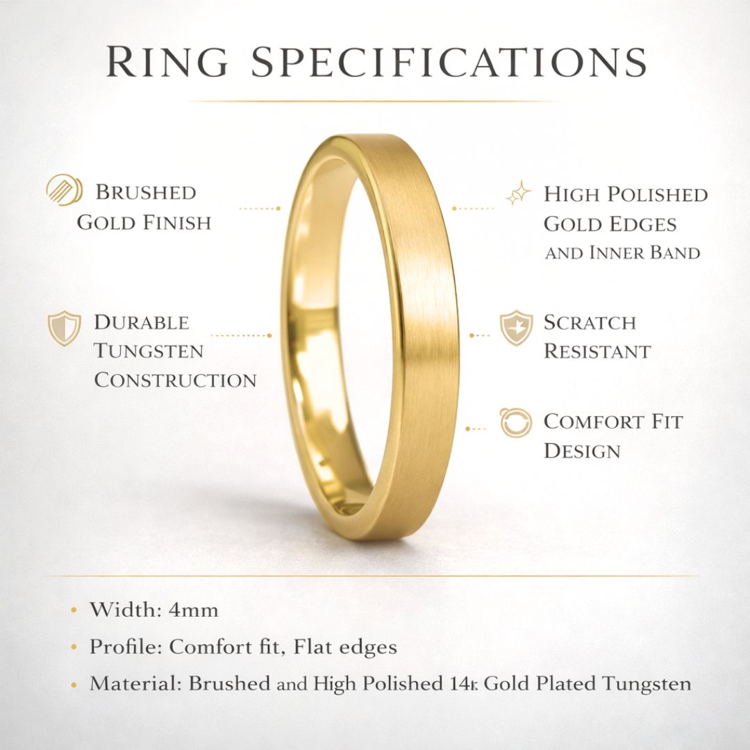 Tungsten Ring 4mm Brushed Gold Comfort fit band - Tungsten Titans