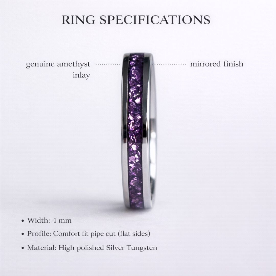 Tungsten 4mm Ring with Amethyst Inlay - Tungsten Titans