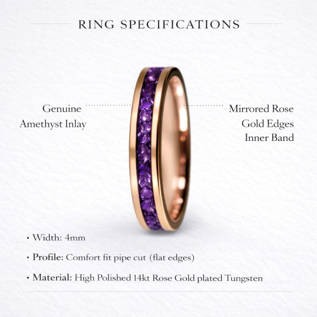Tungsten 4mm Rose Gold Ring with Amethyst Inlay - Tungsten Titans