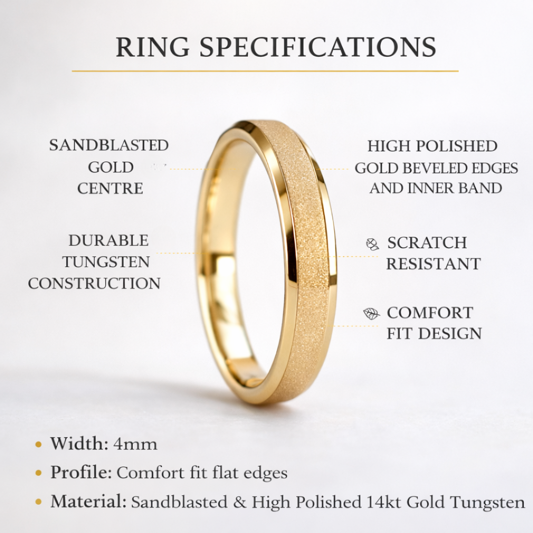 Tungsten 4mm Ring Gold Sandblasted Wedding Band - Tungsten Titans