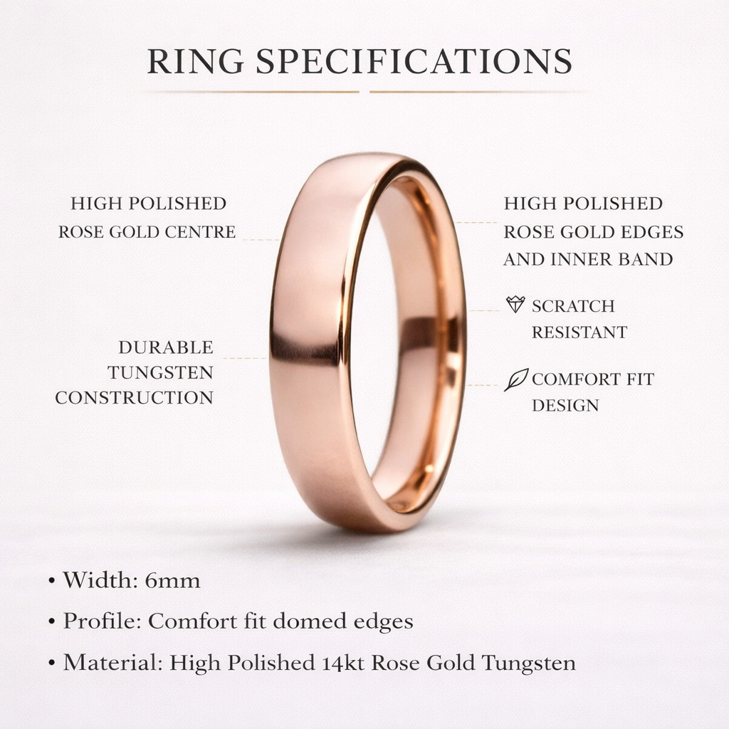High Polished 6mm Rose Gold Tungsten Ring - Tungsten Titans