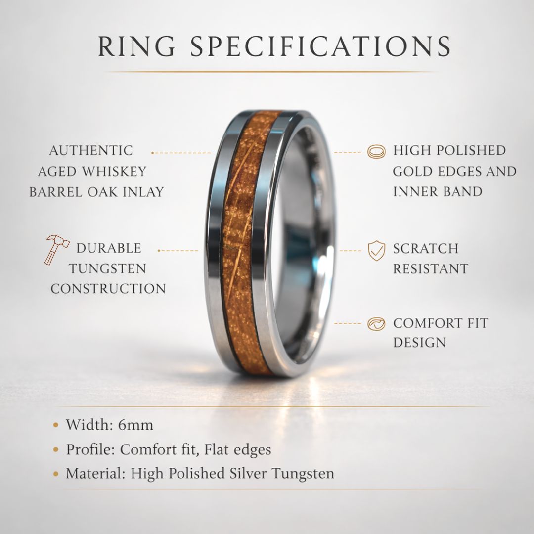 Whiskey Barrel 6mm Tungsten Ring - Tungsten Titans