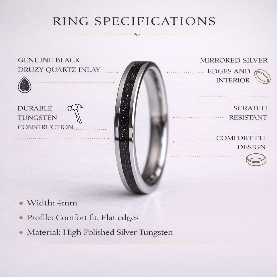 Tungsten Ring Black Druzy Quartz Wedding Band - Tungsten Titans