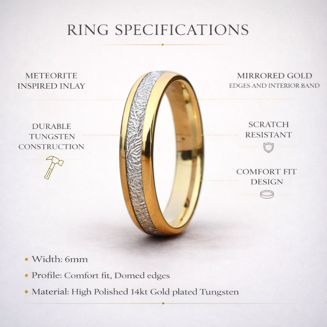 Tungsten 6mm Ring Gold with Meteorite - Tungsten Titans