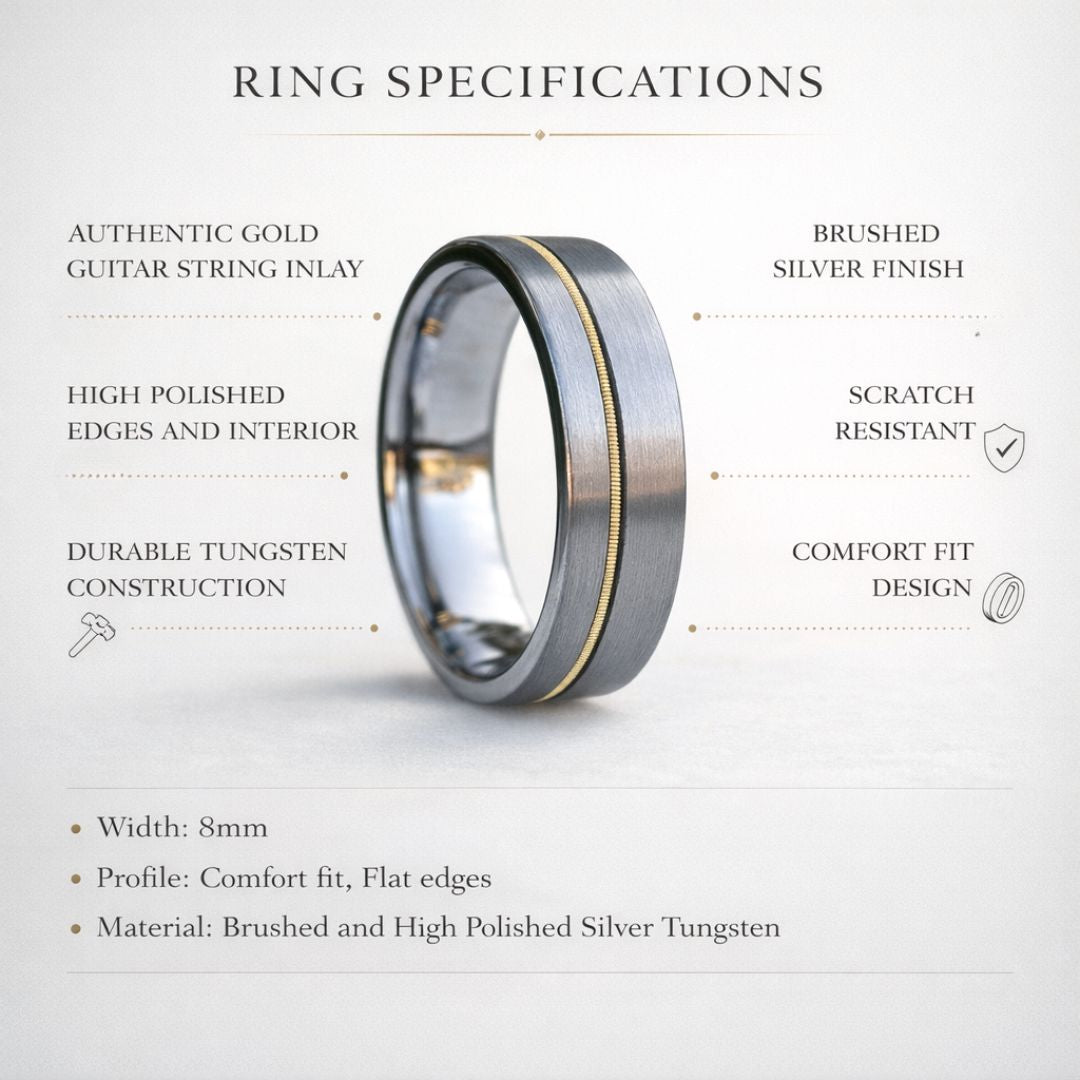 Guitar String 8mm Tungsten Ring - Tungsten Titans