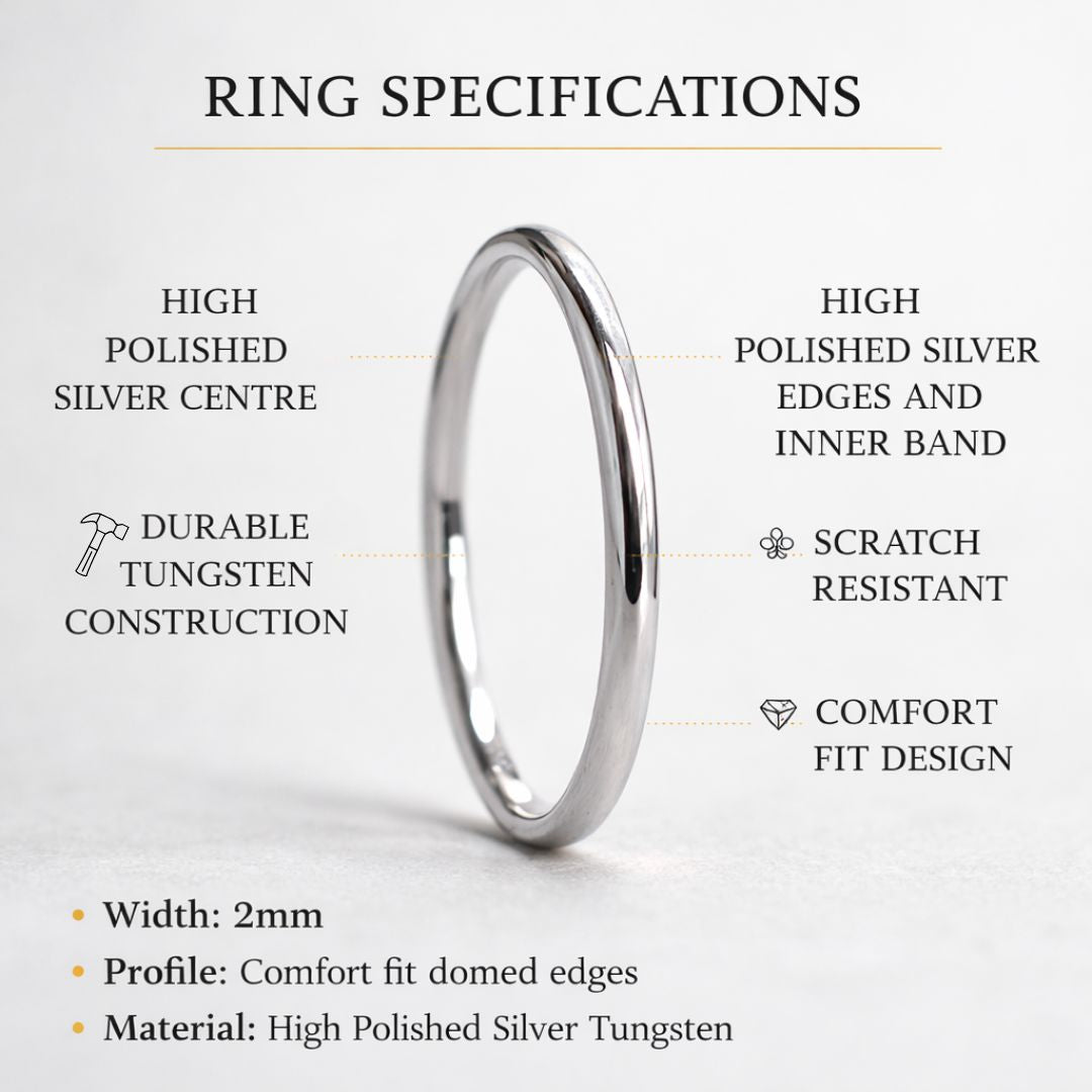 Tungsten 2mm Silver Ring - Tungsten Titans