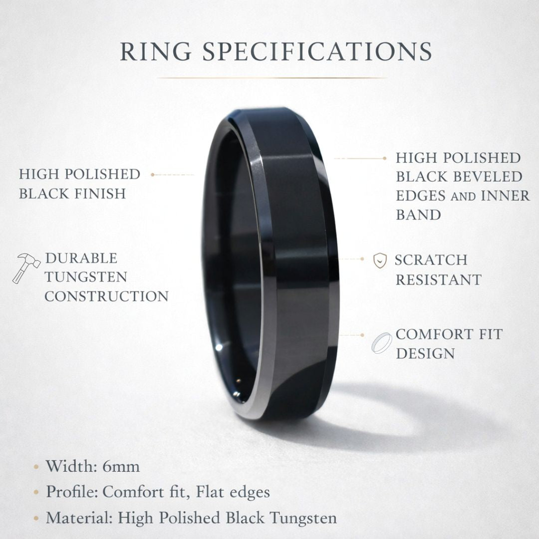 Black 6mm High Polished Tungsten Ring - Tungsten Titans