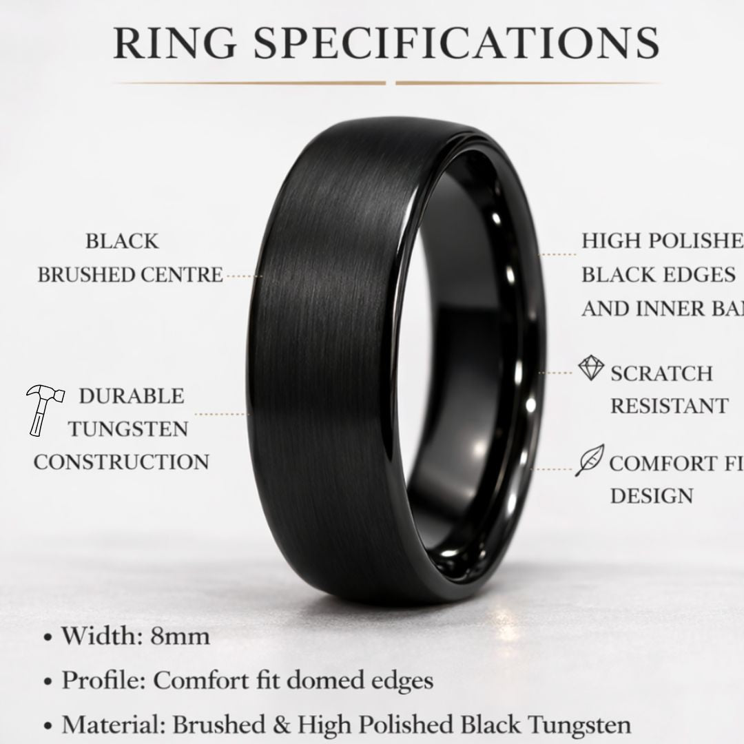 Black Brushed 8mm Tungsten Ring - Tungsten Titans