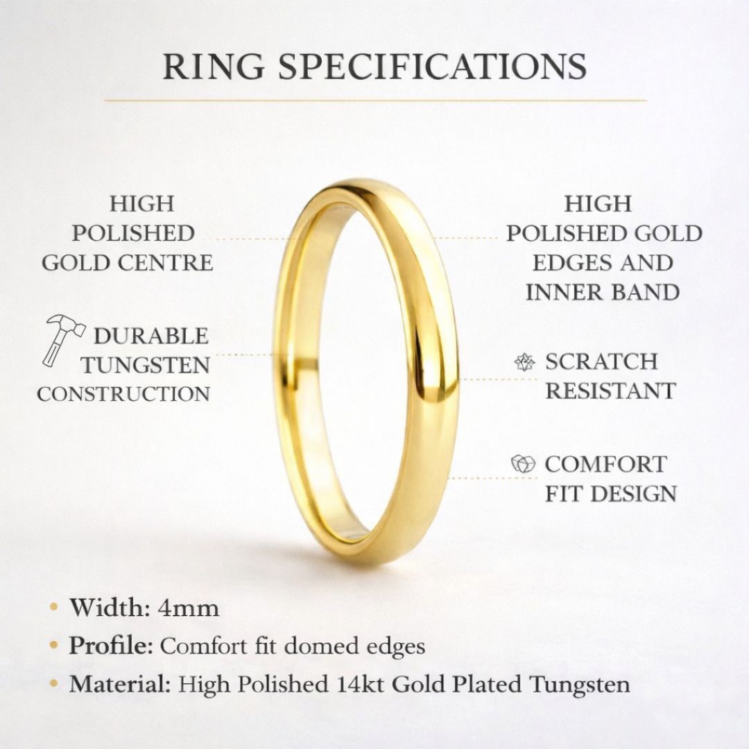 Tungsten Ring 4mm Classic Gold Comfort fit band - Tungsten Titans