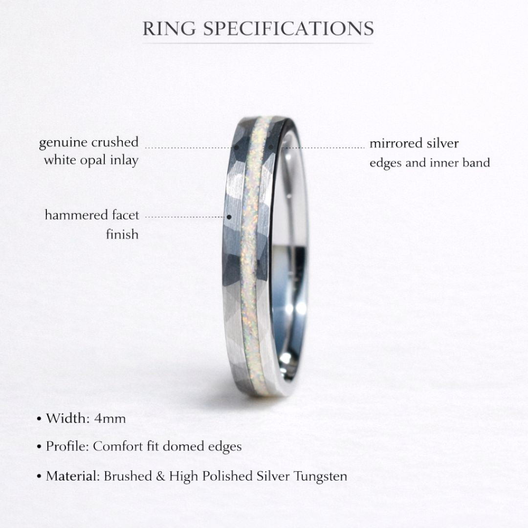 Tungsten 4mm Hammered Ring with Crushed Opal Centre - Tungsten Titans
