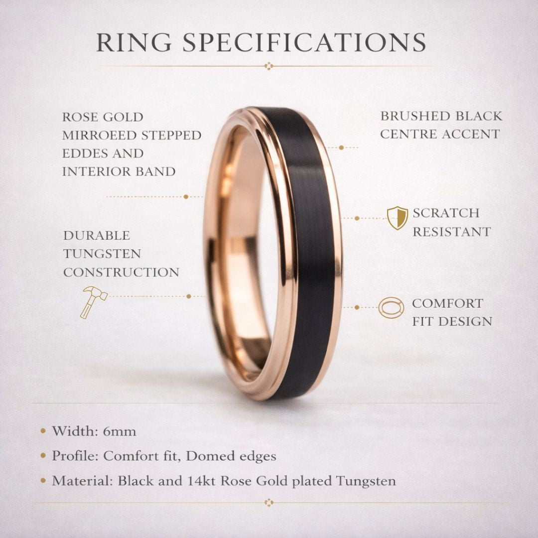 Tungsten Ring Black with Rose Gold Edges and band - Tungsten Titans