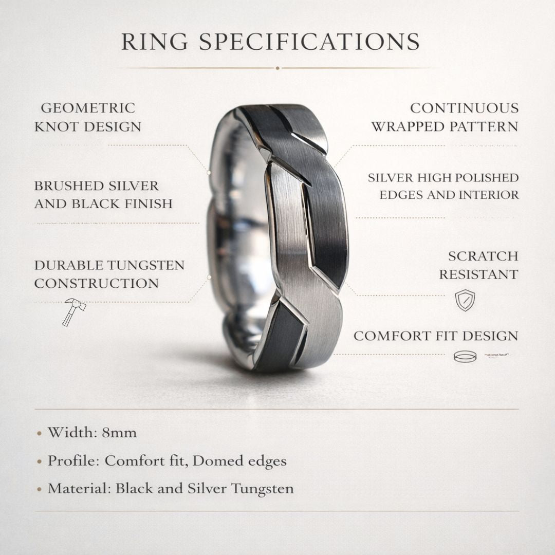 Tungsten 8mm Black and Silver Love Knot Ring - Tungsten Titans