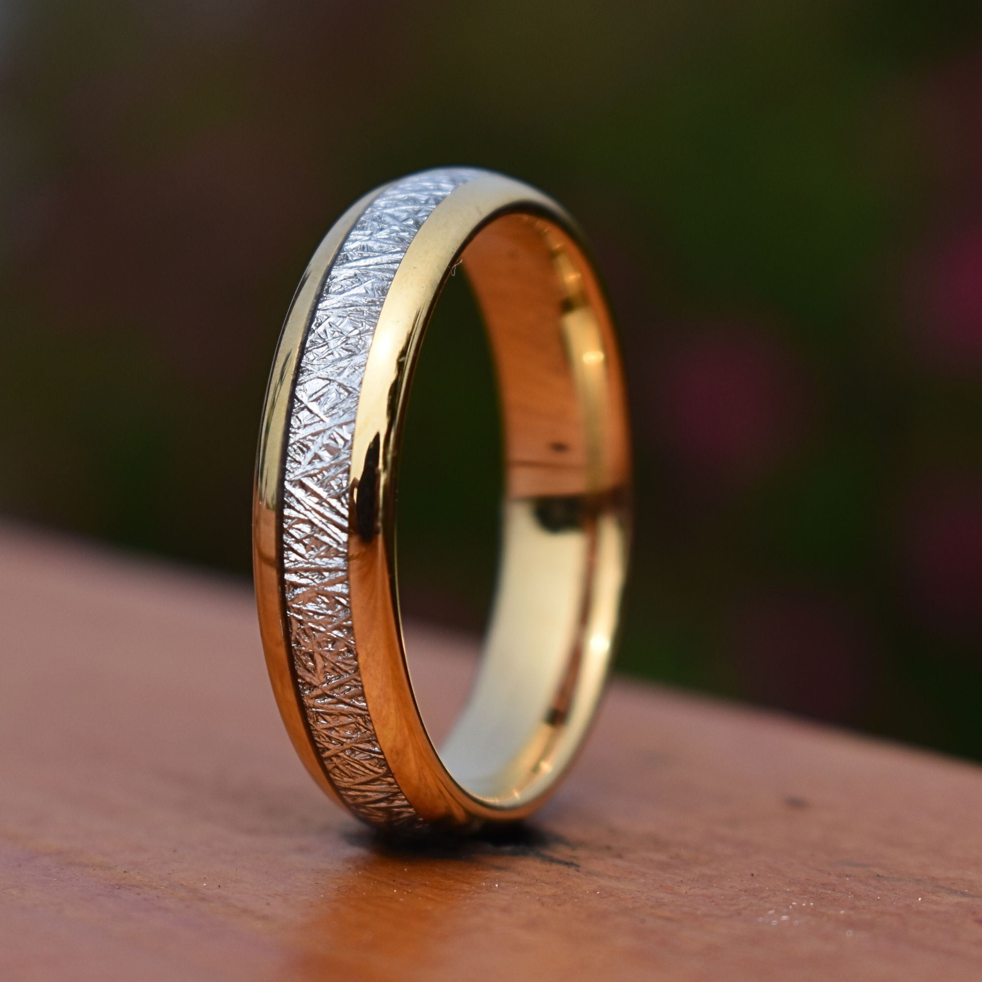 Tungsten 6mm Ring Gold with Meteorite - Tungsten Titans