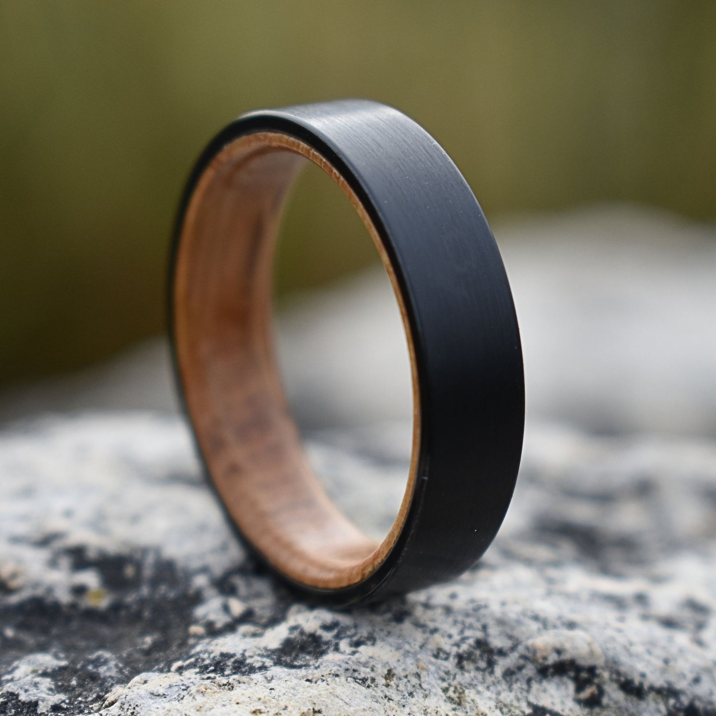 Black 6mm Tungsten with Whiskey Barrel Inner Band - Tungsten Titans