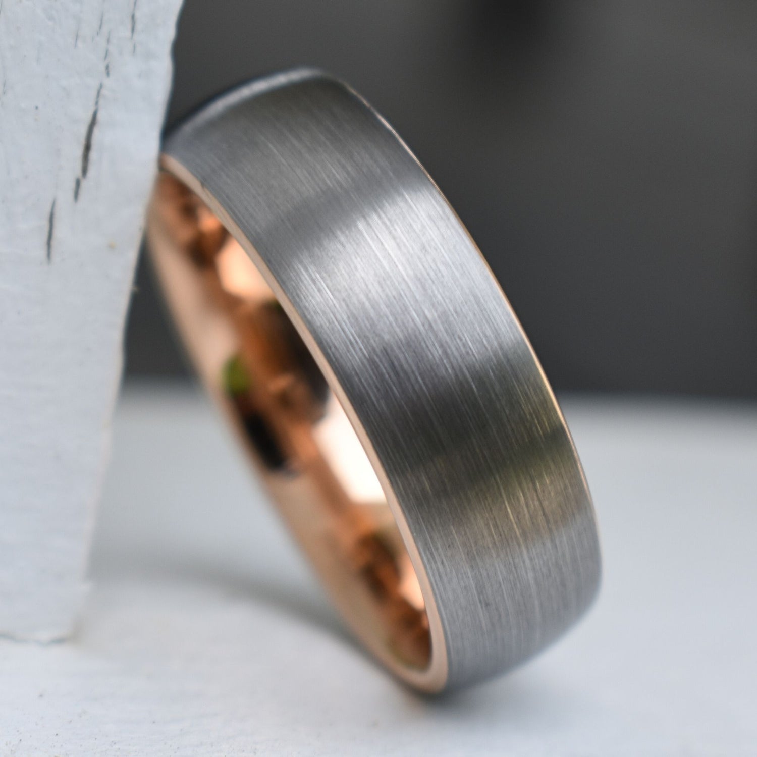 Tungsten Ring 8mm Brushed Silver with Rose Gold Comfort fit band - Tungsten Titans