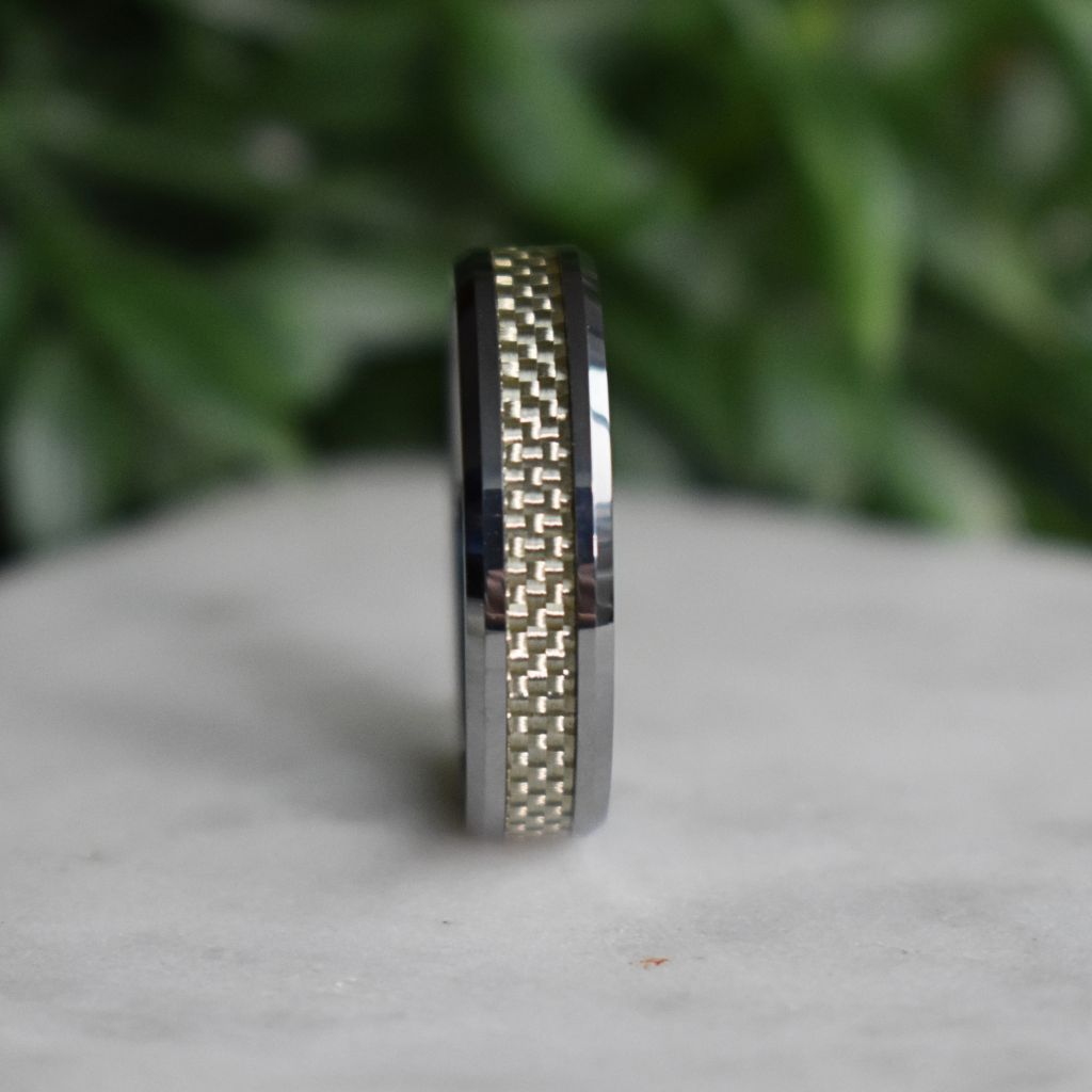 Silver Tungsten 6mm Ring with Silver Carbon Centre - Tungsten Titans
