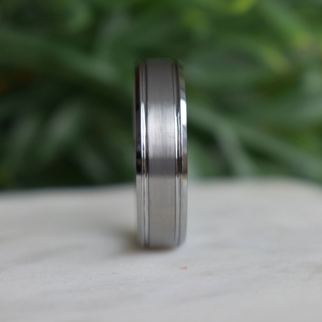 Silver Brushed Beveled Edge 7mm Tungsten Ring - Tungsten Titans