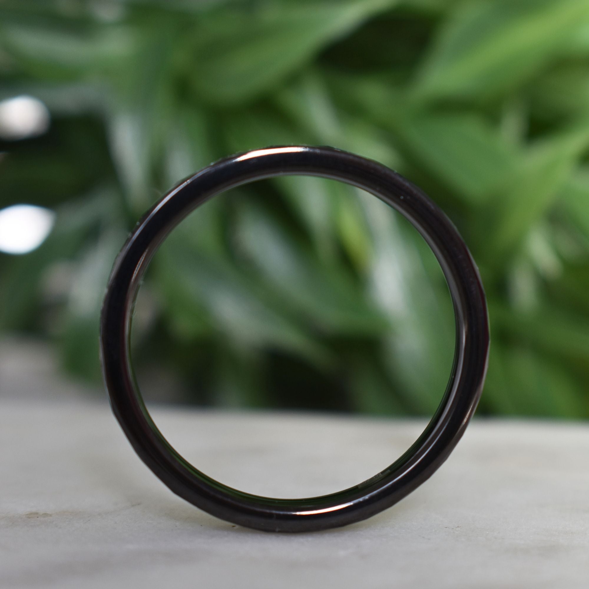 Hammered 4mm Black Tungsten Ring with White Gold Leaf and Meteorite Inlay - Tungsten Titans