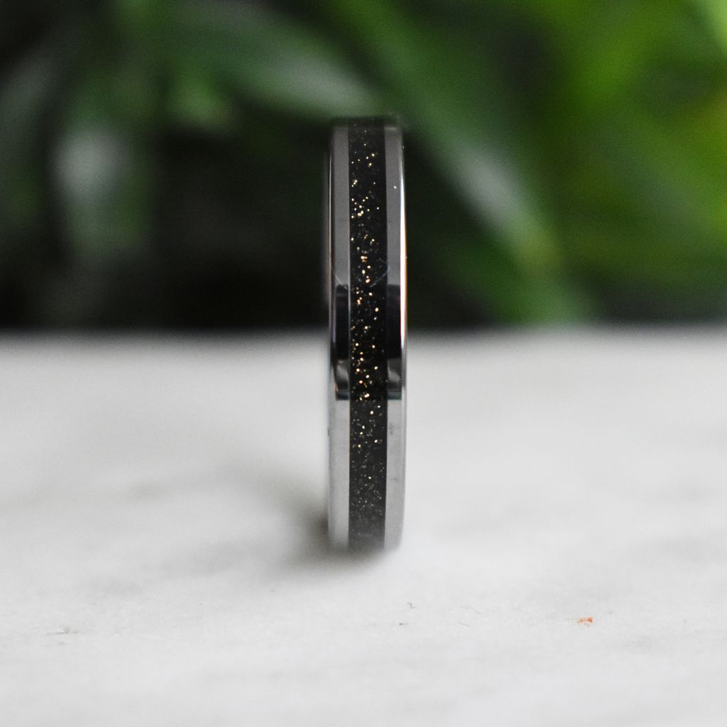 Tungsten Ring Black Druzy Quartz Wedding Band - Tungsten Titans