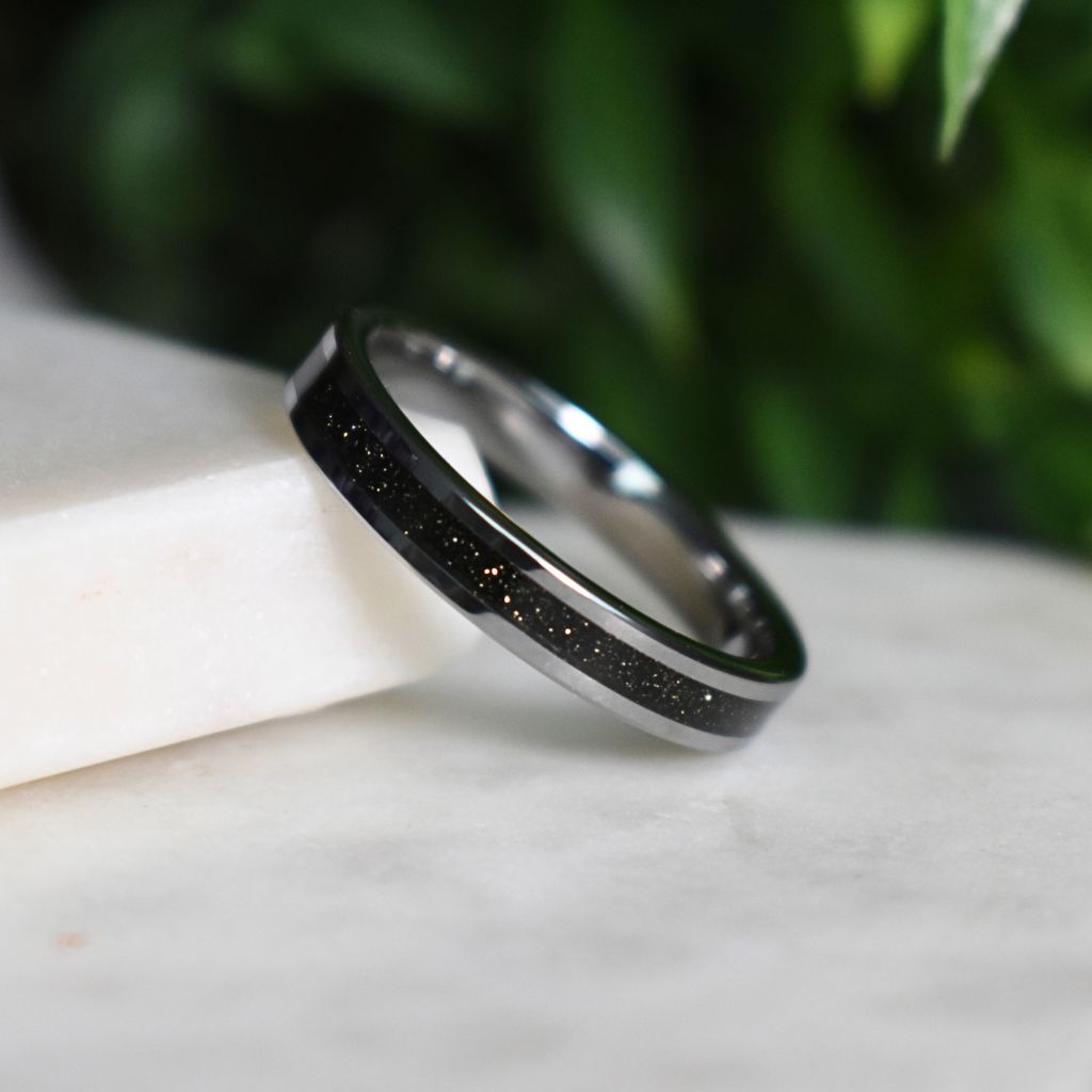Tungsten Ring Black Druzy Quartz Wedding Band - Tungsten Titans