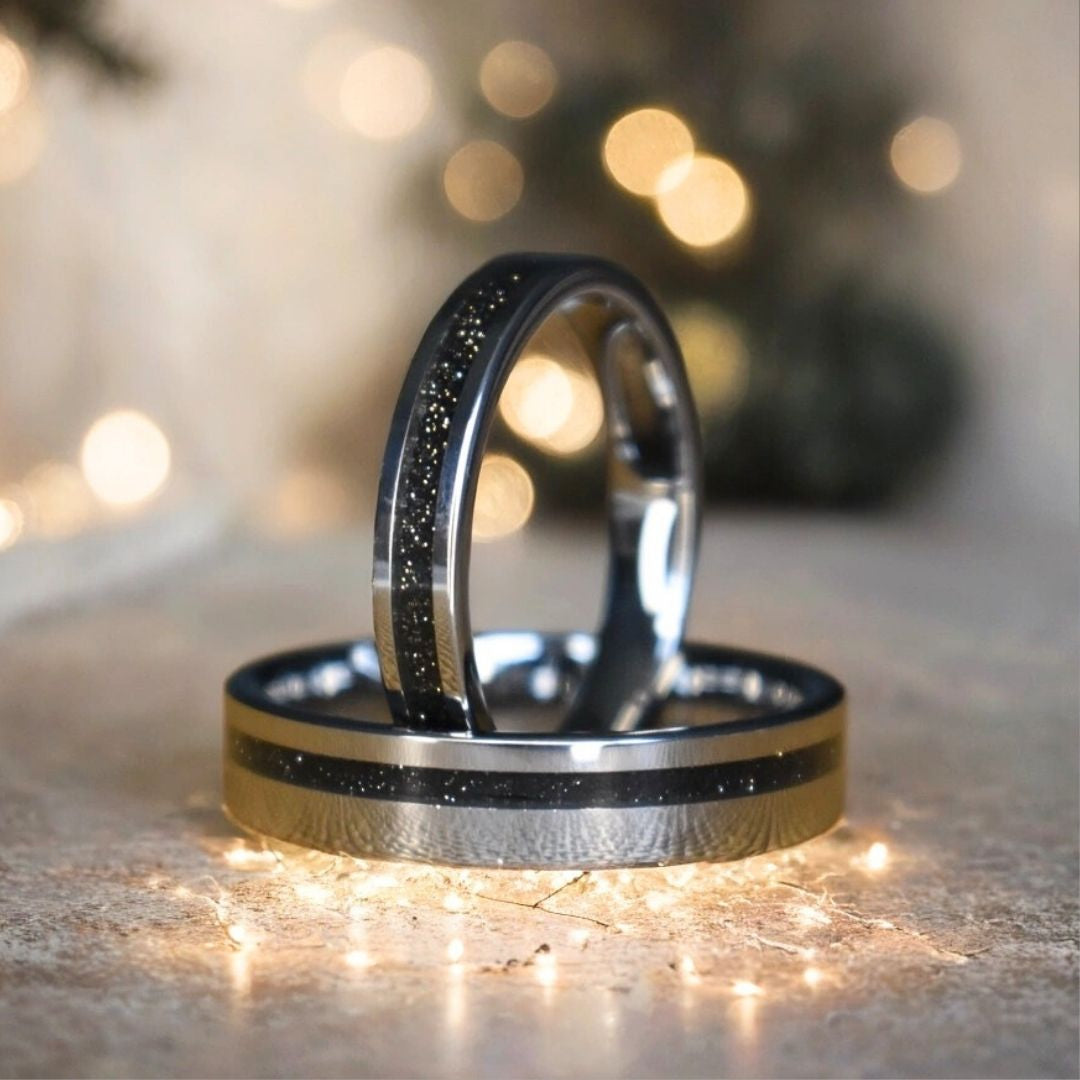 Tungsten Ring Black Druzy Quartz Wedding Band - Tungsten Titans