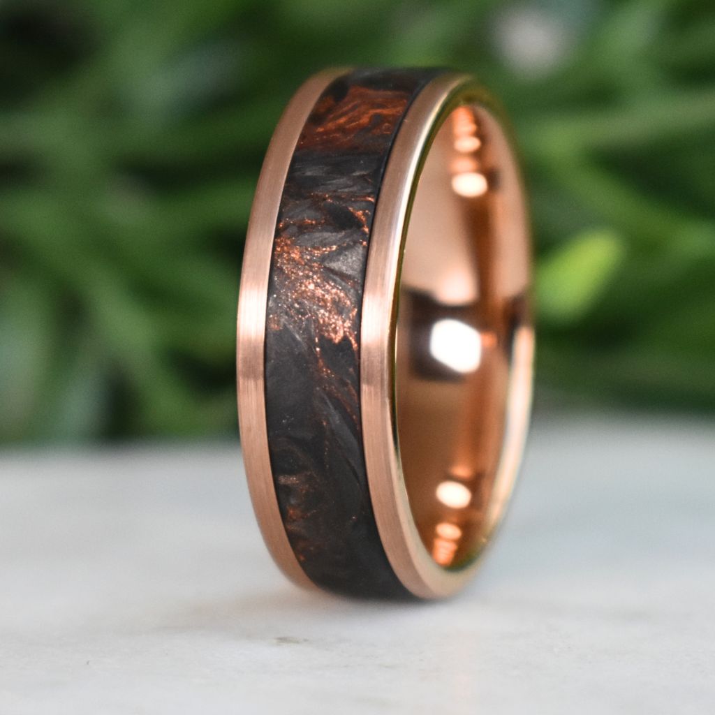 Forged Carbon Fiber & Rose Gold 8mm Tungsten Ring - Tungsten Titans