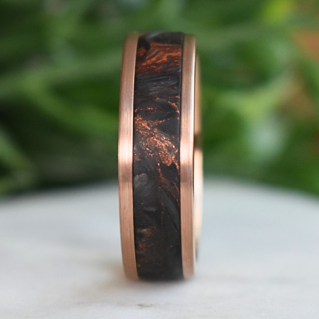 Forged Carbon Fiber & Rose Gold 8mm Tungsten Ring - Tungsten Titans