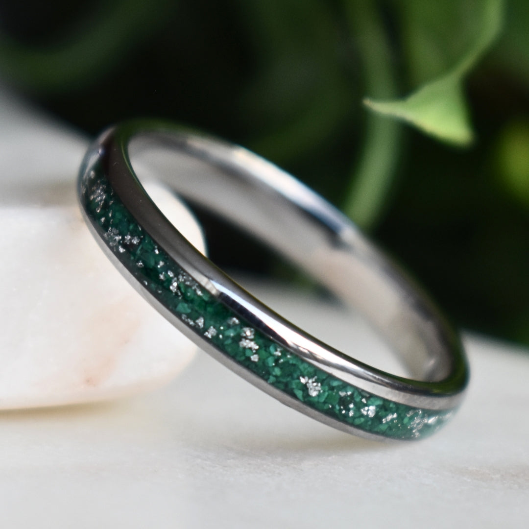Tungsten 4mm Ring with Malachite & Gold Leaf Inlay