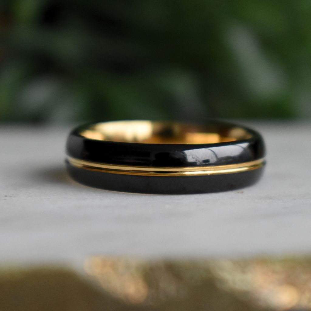 Tungsten 6mm Ring Black with Gold Center Stripe - Tungsten Titans