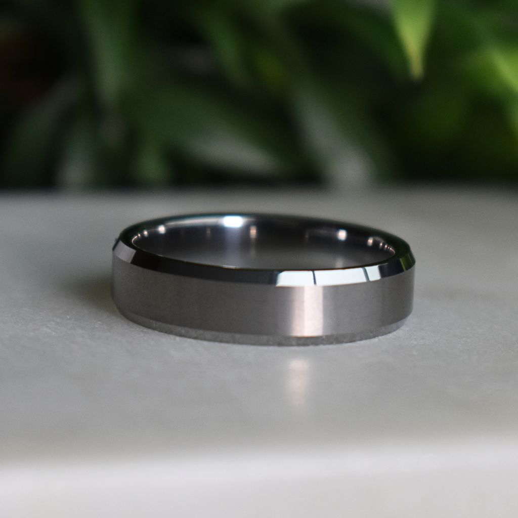 Tungsten Ring 6mm Brushed Silver with Beveled Edge - Tungsten Titans