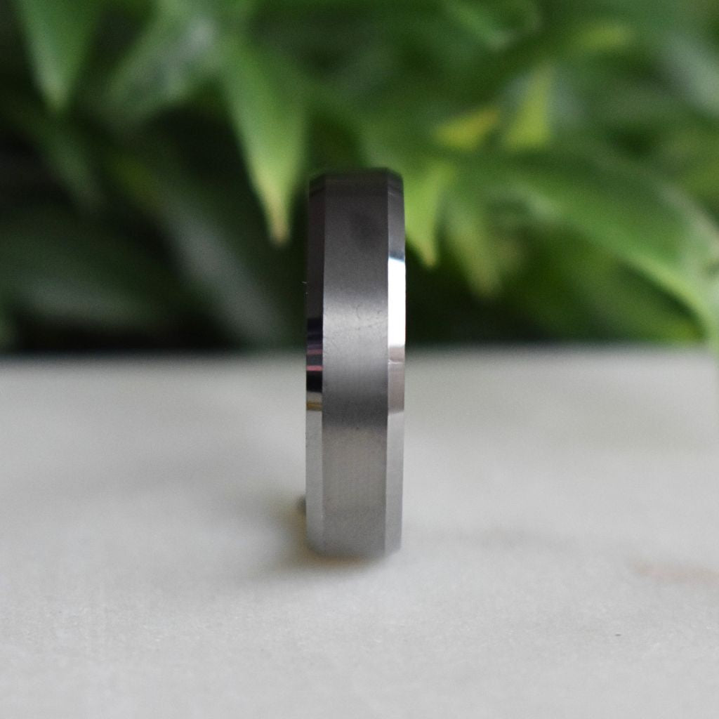 Tungsten Ring 6mm Brushed Silver with Beveled Edge - Tungsten Titans