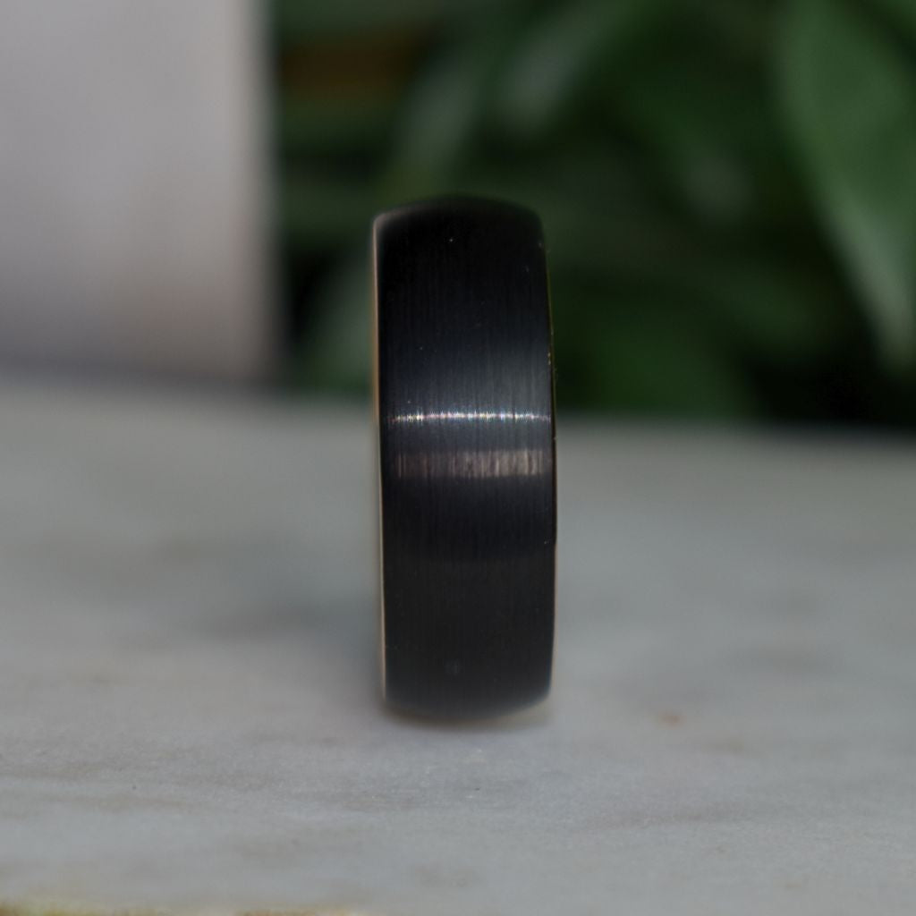 Black Brushed 8mm Tungsten Ring with Rose Gold Band - Tungsten Titans