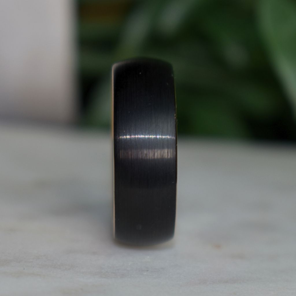 Black Brushed 8mm Tungsten Ring with Gold Inner Band - Tungsten Titans