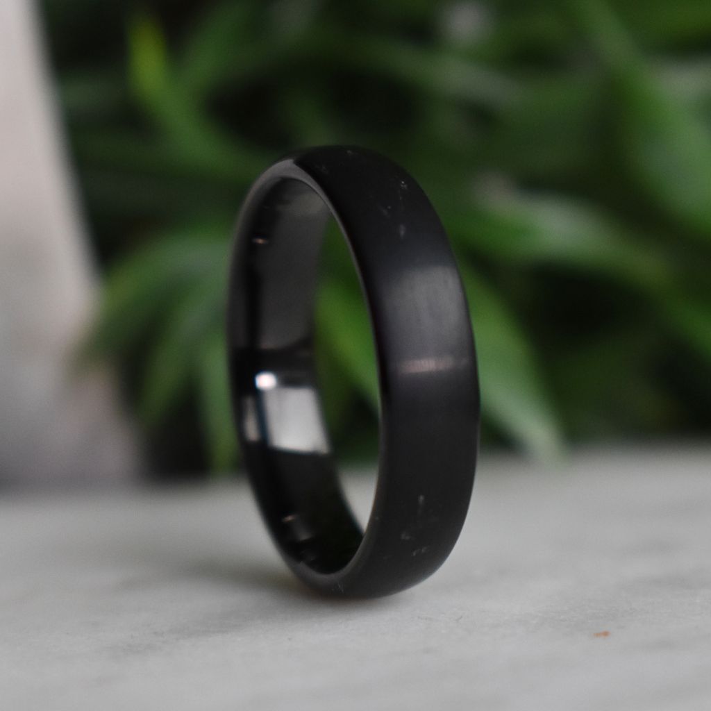 Black Brushed Tungsten 6mm Ring with Black Polished Inner Band - Tungsten Titans