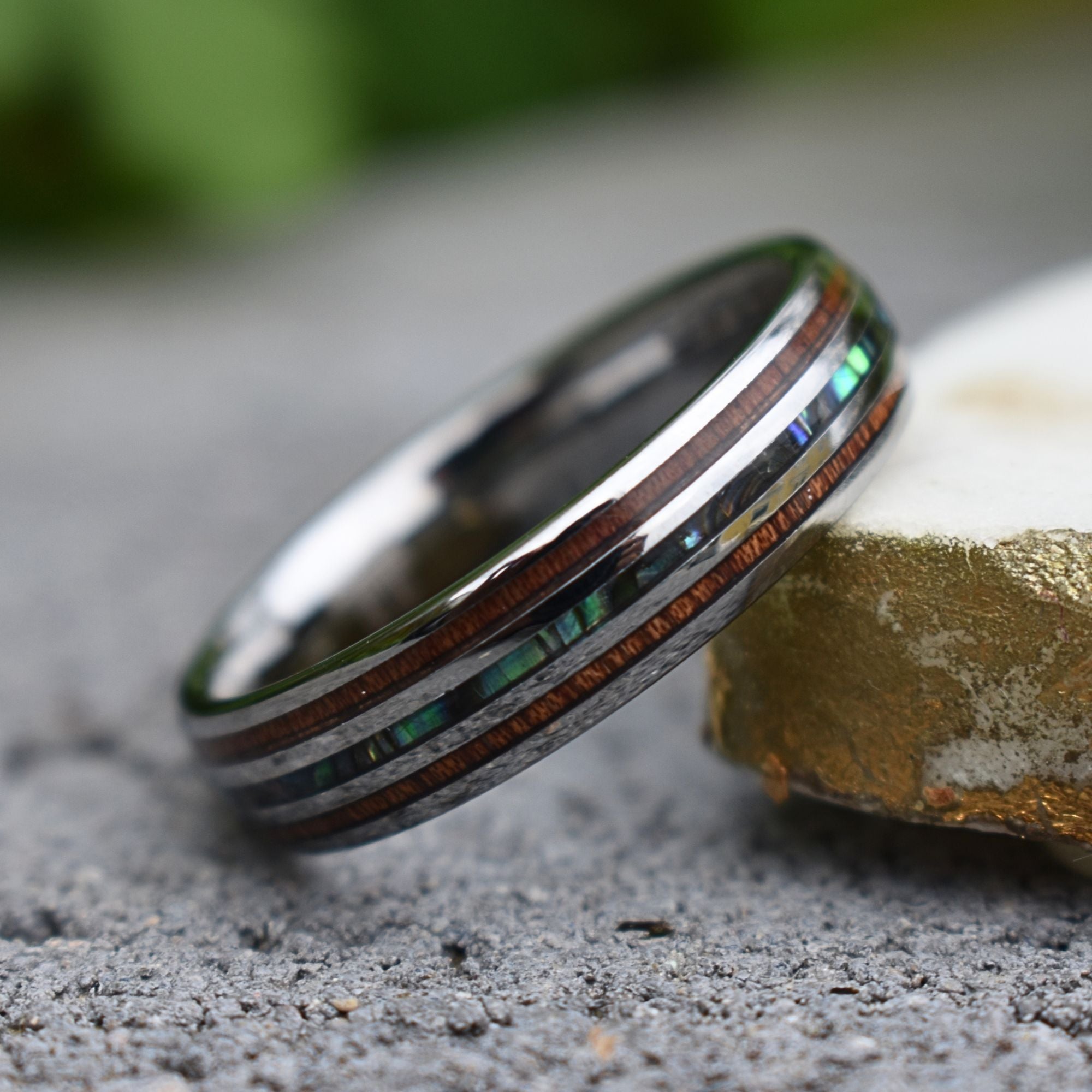 Tungsten 6mm Ring with Koa Wood and Shell Inlay - Tungsten Titans
