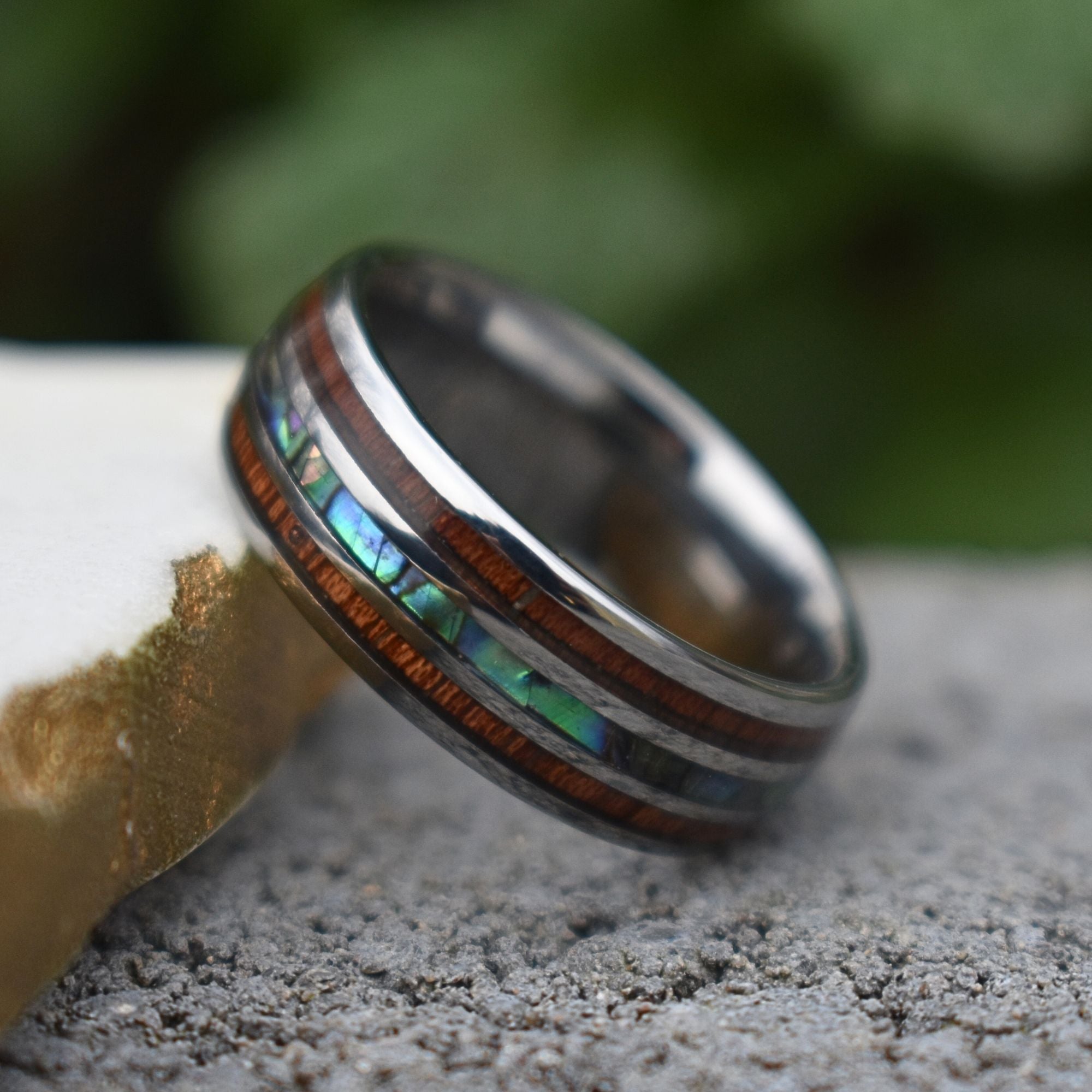 The Gentleman | Silver Tungsten and Koa Wood Rings | Gentlemen's Bands 9 US