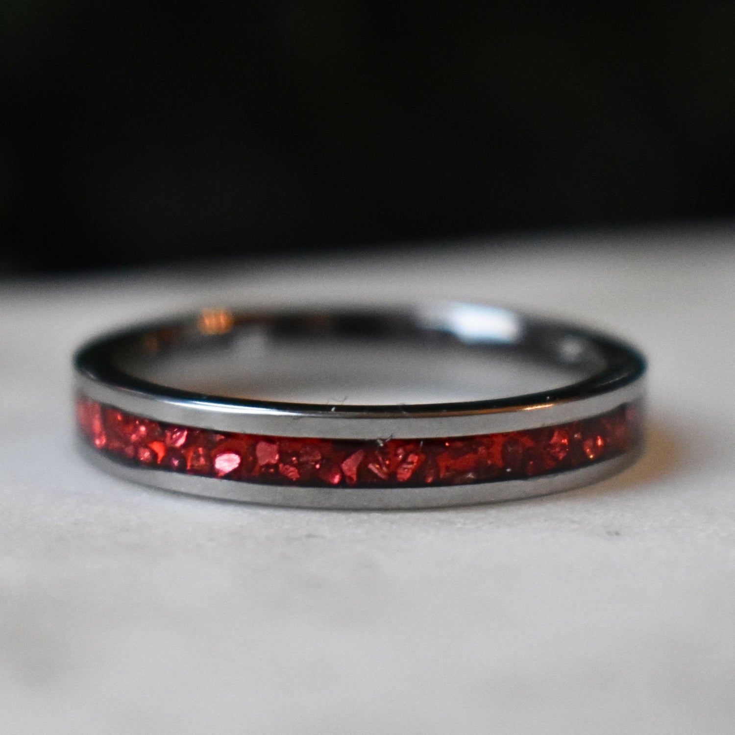 Tungsten 4mm Ring German Ruby Red Glass Wedding Band - Tungsten Titans