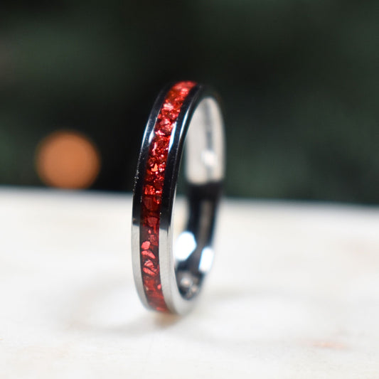 Tungsten 4mm Ring German Ruby Red Glass Wedding Band - Tungsten Titans