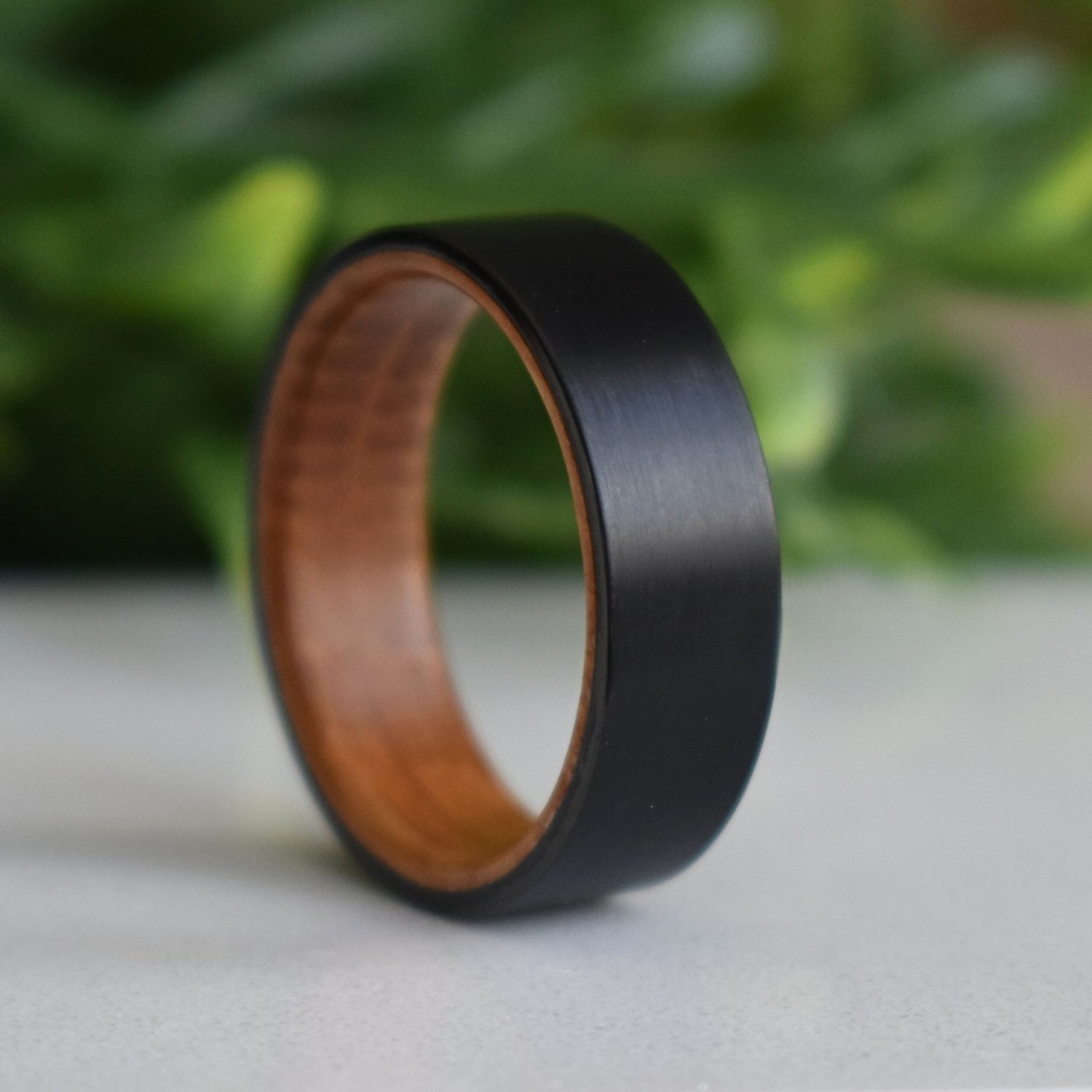 Black 8mm Tungsten with Whiskey Barrel Inner Band - Tungsten Titans