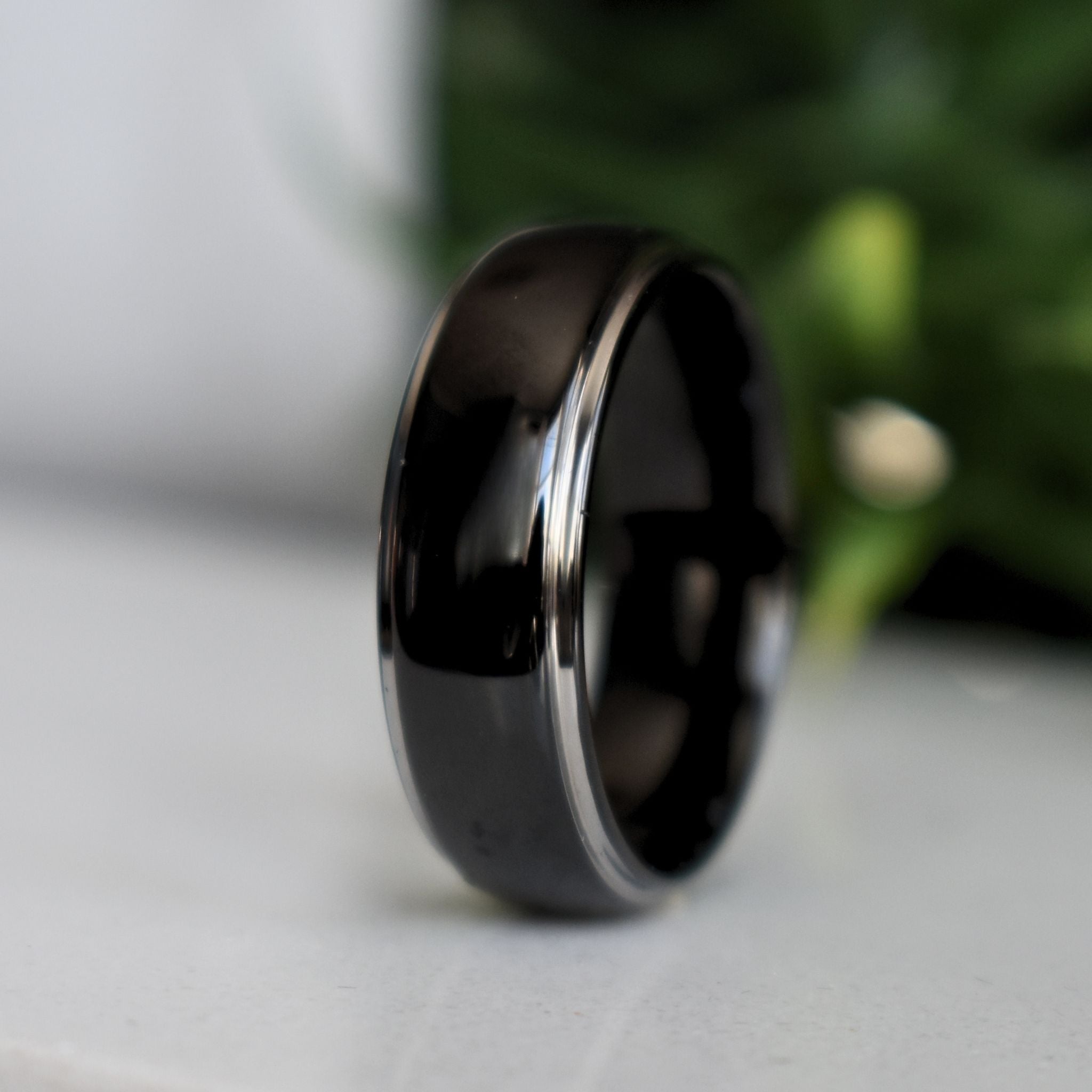 Tungsten 8mm Ring Black Domed with Silver Edges - Tungsten Titans