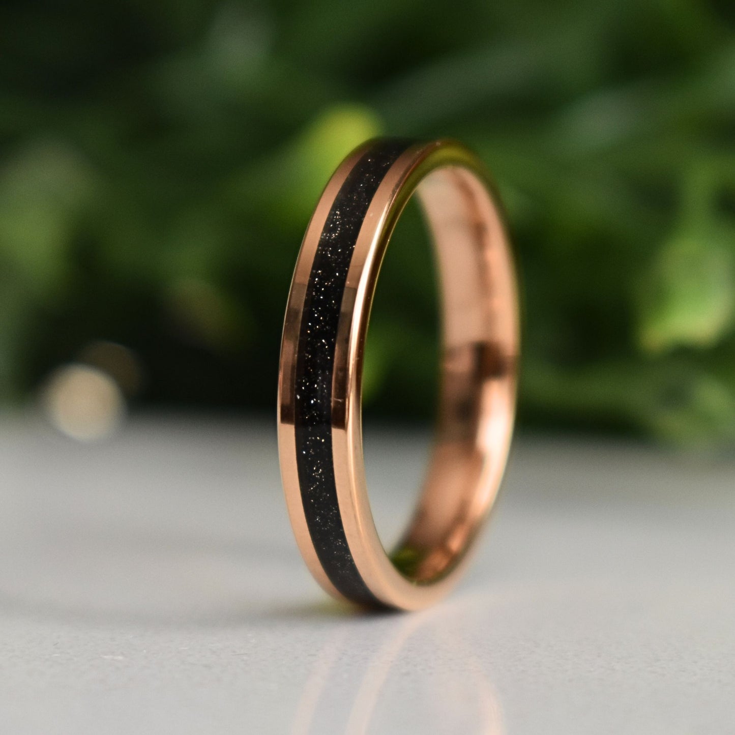 Tungsten Rose Gold Ring Black Druzy Quartz Wedding Band - Tungsten Titans