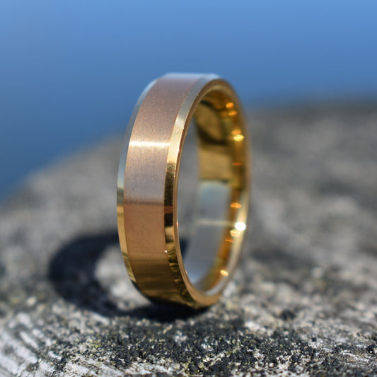 Tungsten 6mm Ring Brushed Gold with Beveled Edges and Comfort fit band - Tungsten Titans