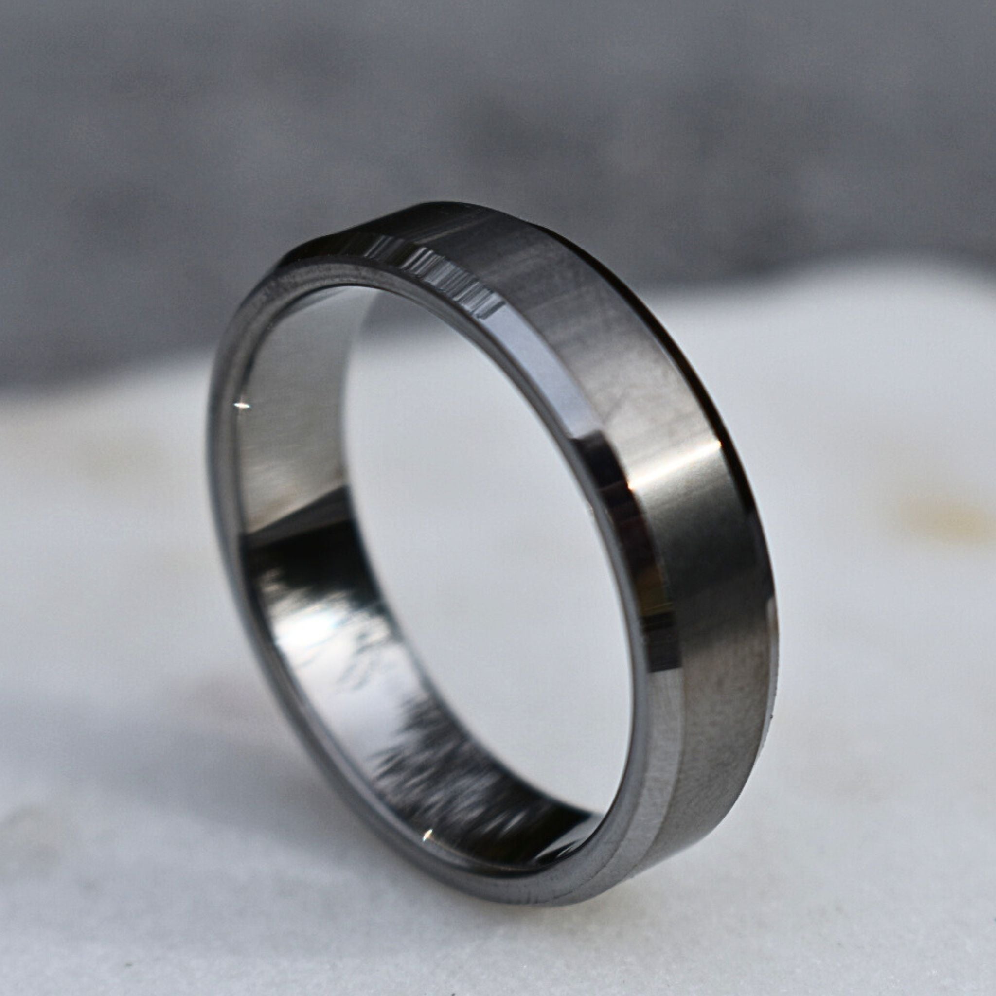 Tungsten Ring 6mm Brushed Silver with Beveled Edge - Tungsten Titans