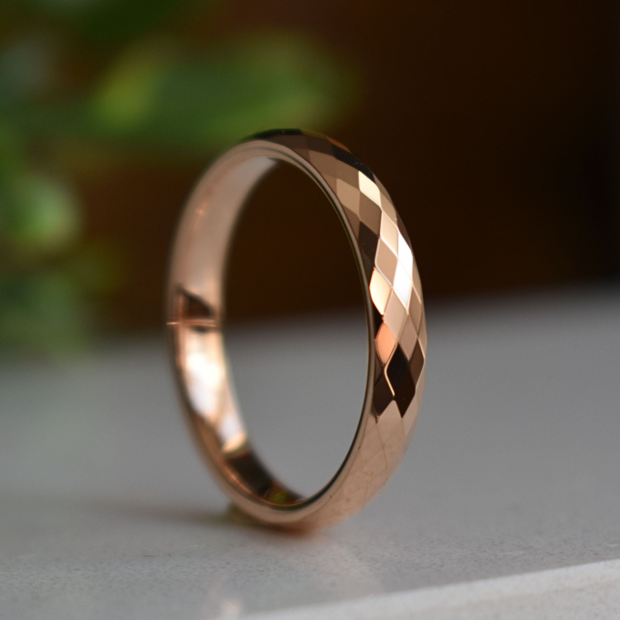 Tungsten Diamond Facet Rose Gold 4mm Ring - Tungsten Titans