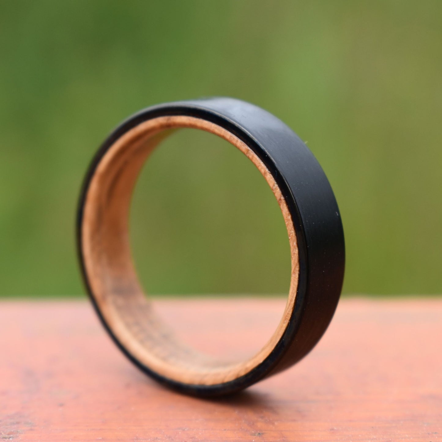 Black 6mm Tungsten with Whiskey Barrel Inner Band - Tungsten Titans